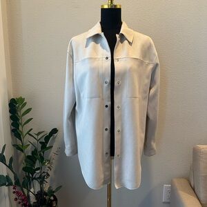 Light Beige Women's Long Button-Up Shacket Jacket